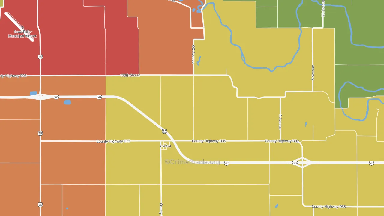 Owasa, IA Map of Theft Rates