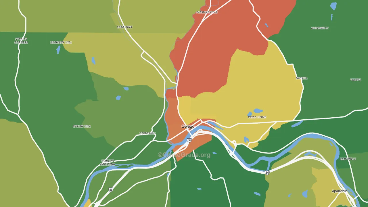 Owego, NY Map of Theft Rates
