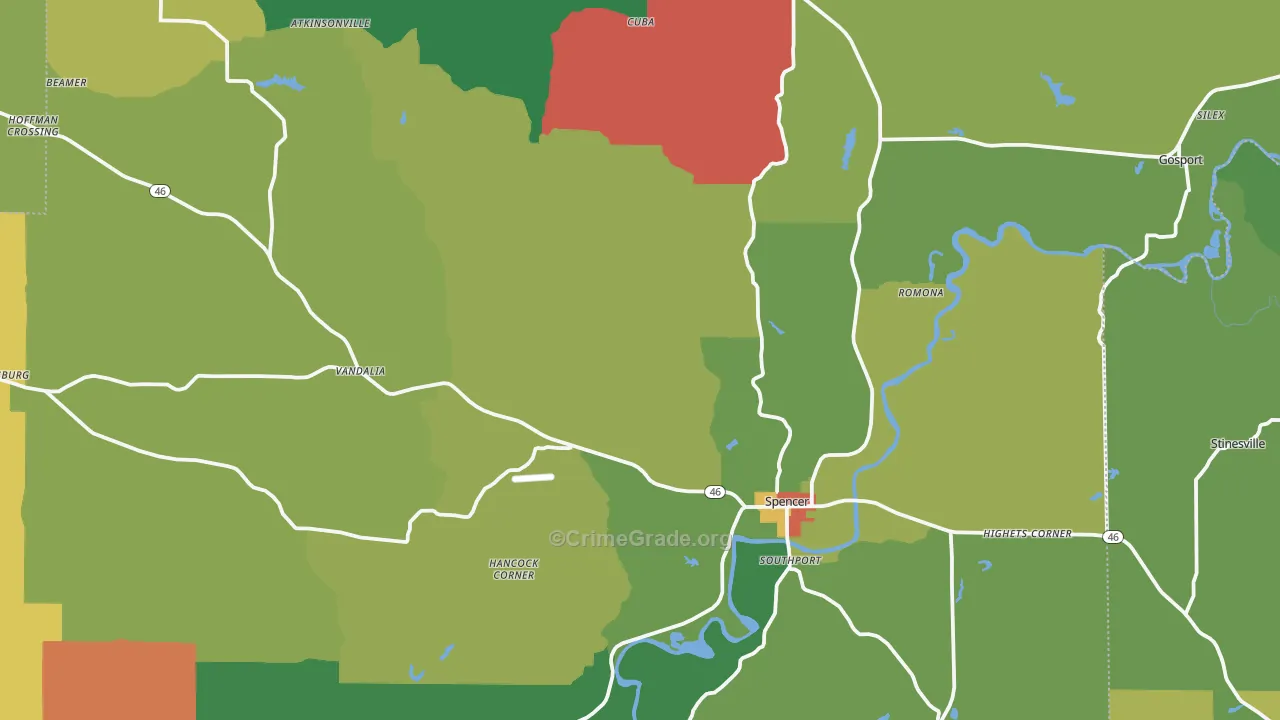 Owen County, IN Map of Theft Rates