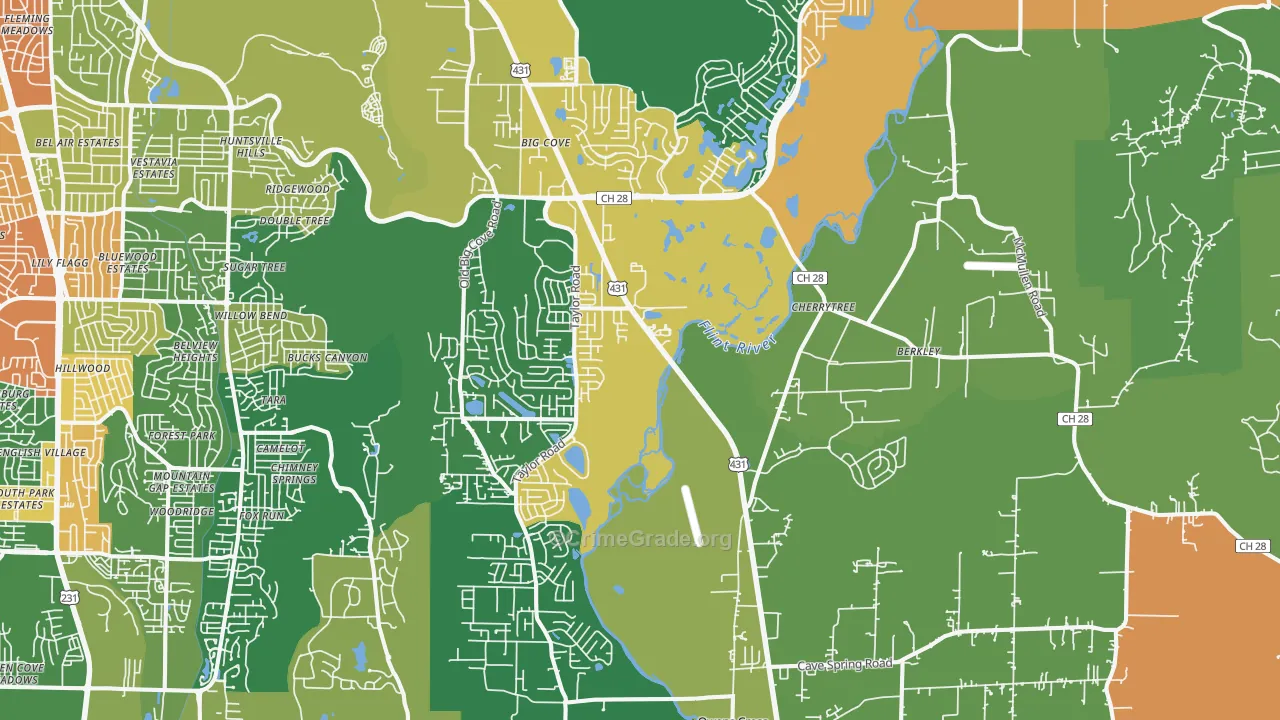 Owens Cross Roads, AL Map of Theft Rates