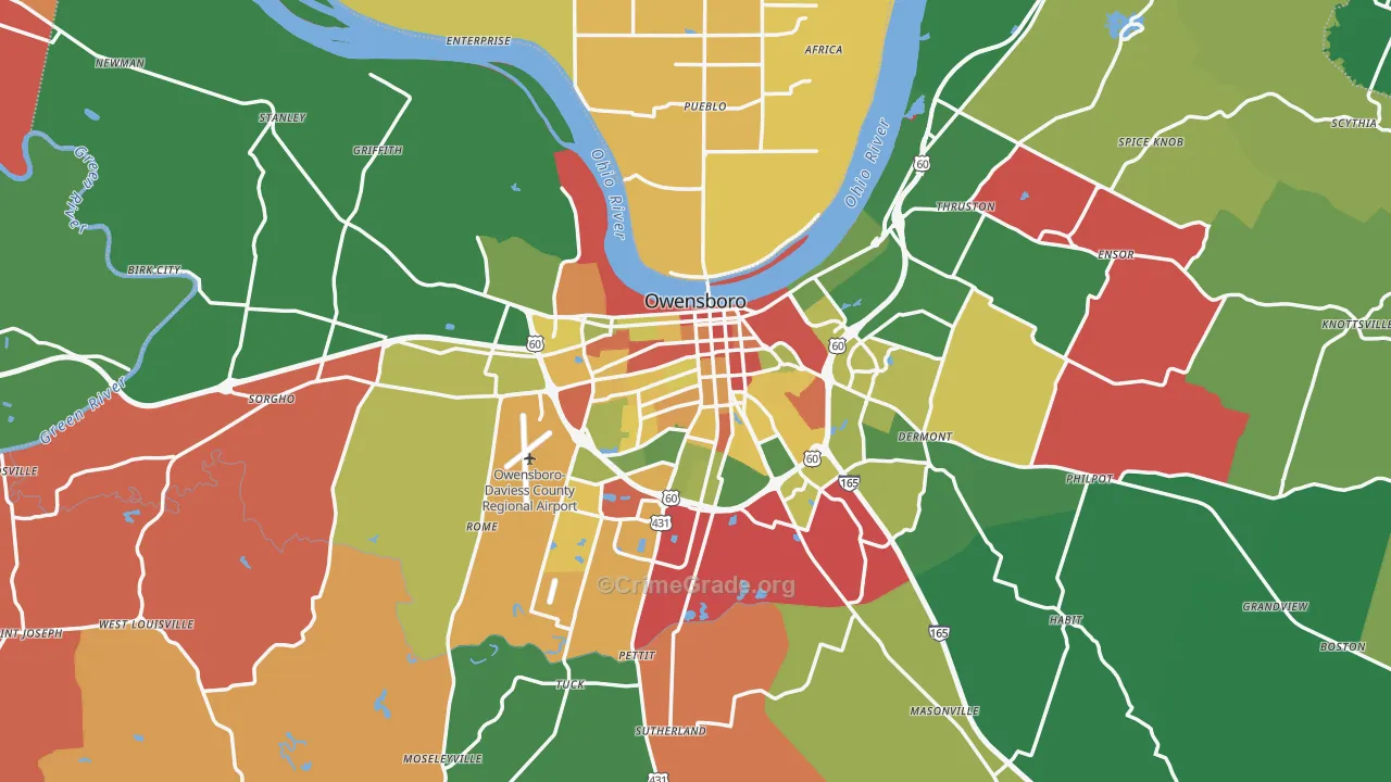Owensboro, KY Map of Theft Rates