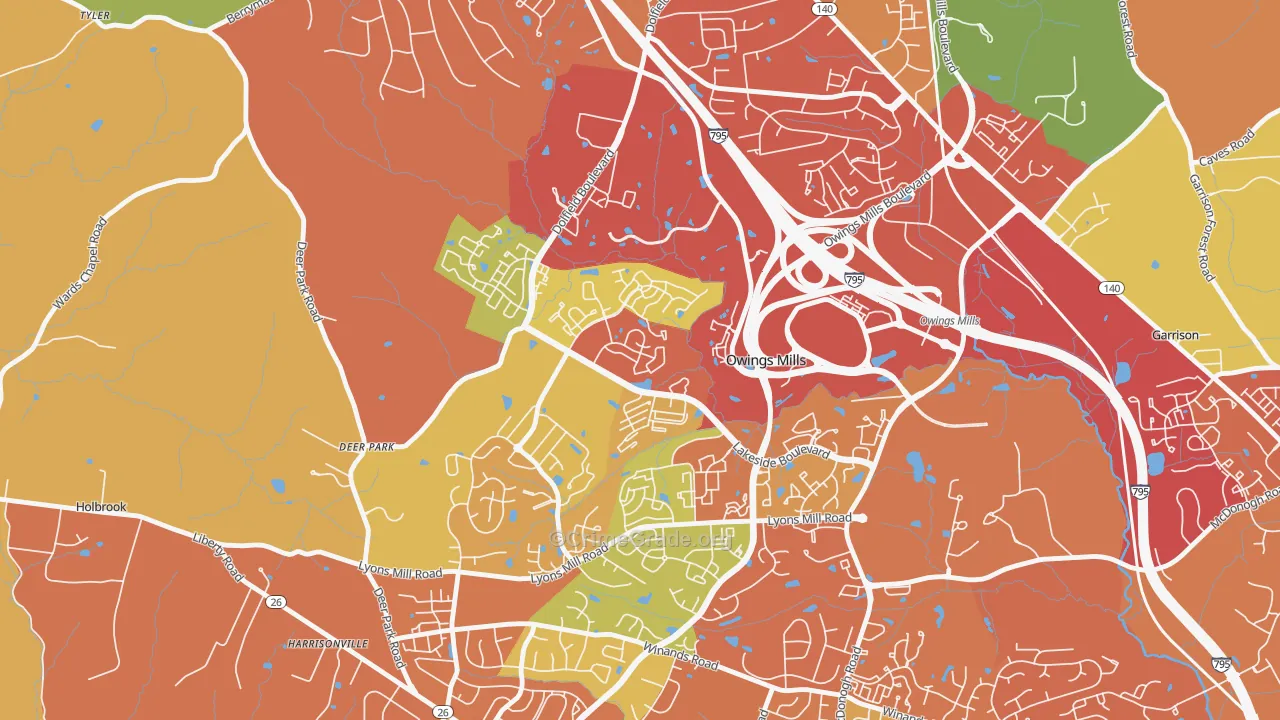 Owings Mills New Town, Owings Mills, MD Map of Theft Rates