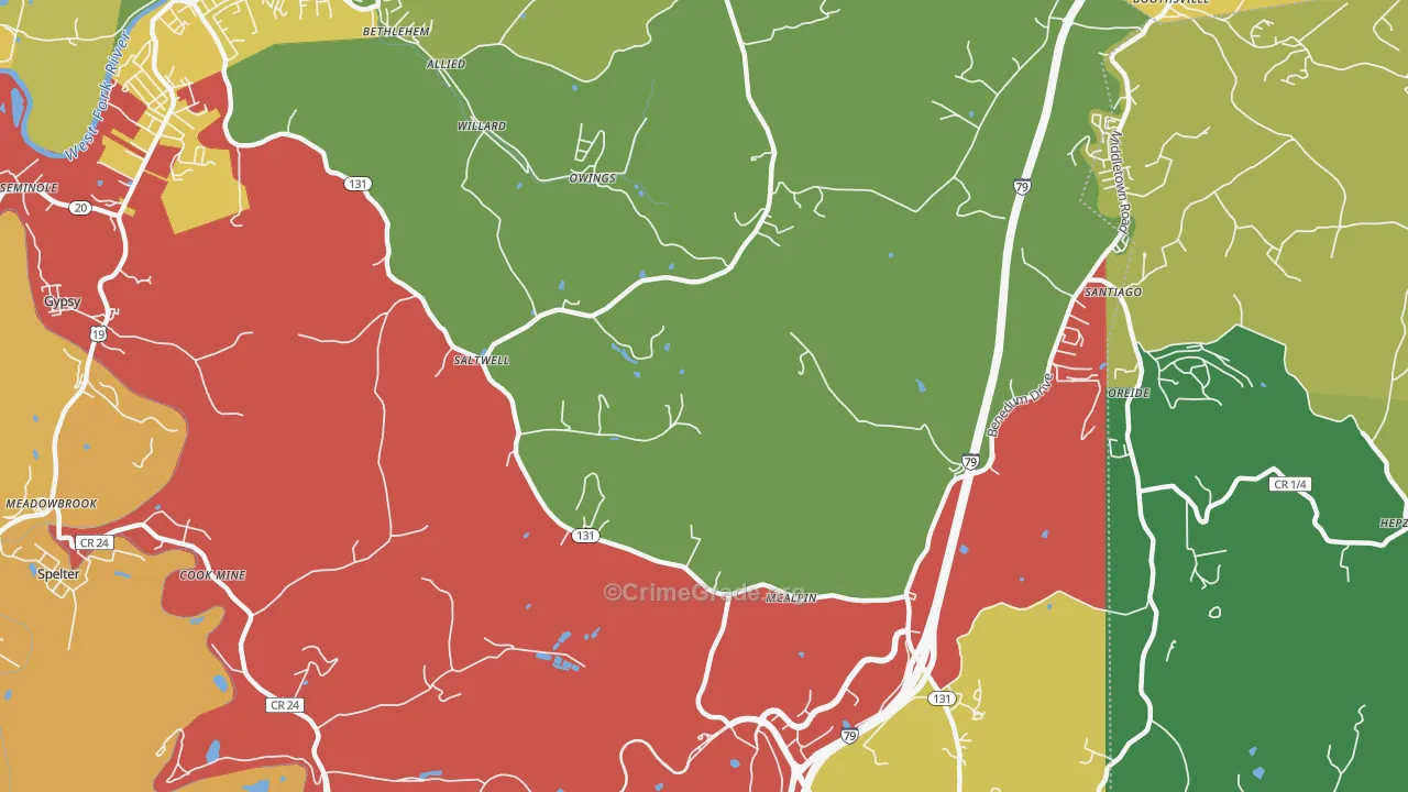 Owings, WV Map of Theft Rates