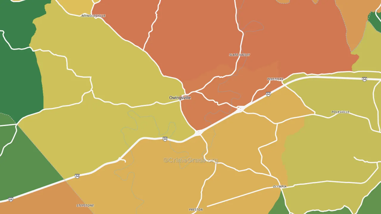 Owingsville, KY Map of Theft Rates