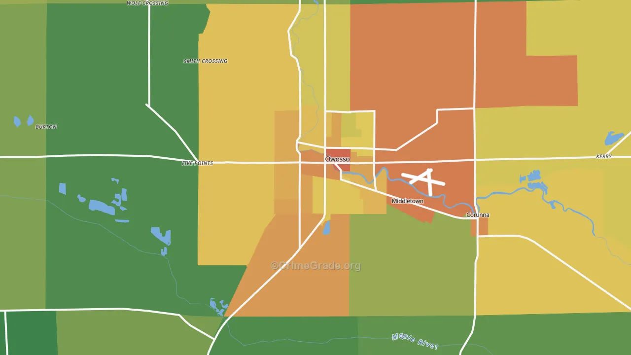 Owosso, MI Map of Theft Rates
