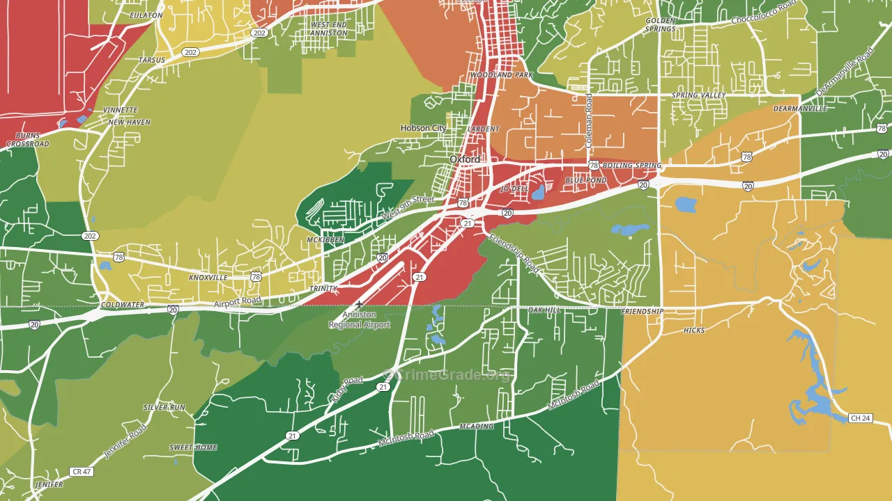 Oxford, AL Map of Theft Rates