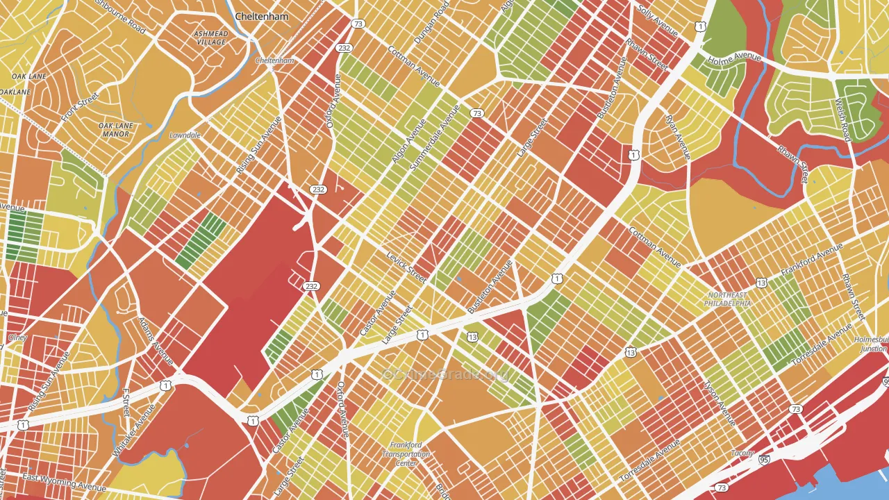 Oxford Circle, Philadelphia, PA Map of Theft Rates