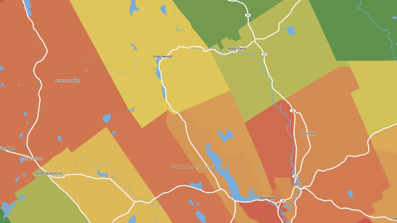Oxford County, ME Map of Theft Rates