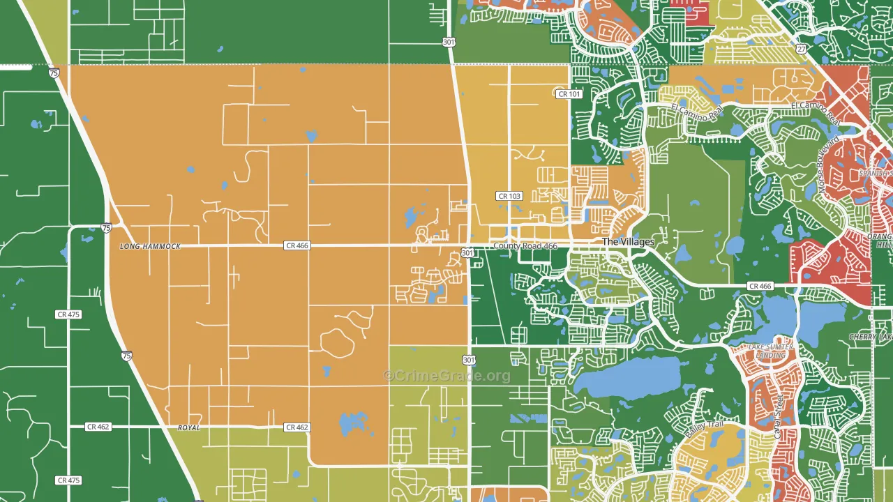 Oxford, FL Map of Theft Rates