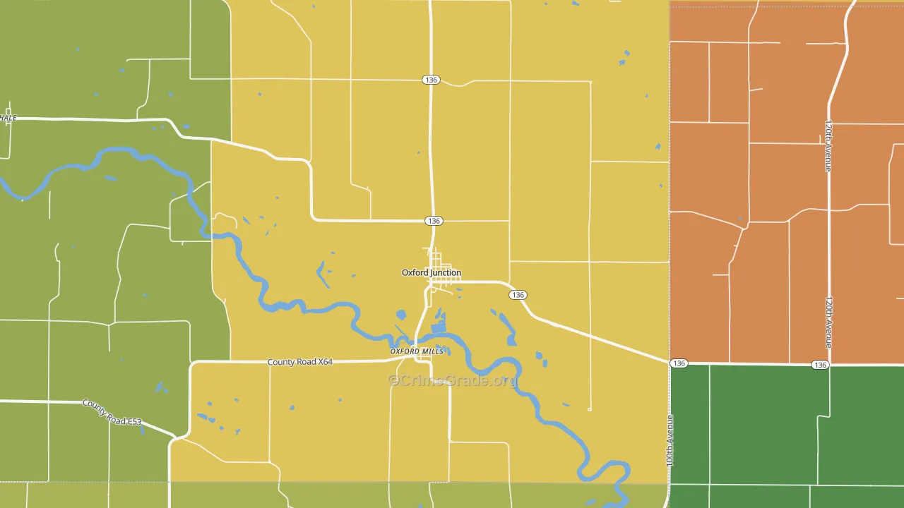 Oxford Junction, IA Map of Theft Rates