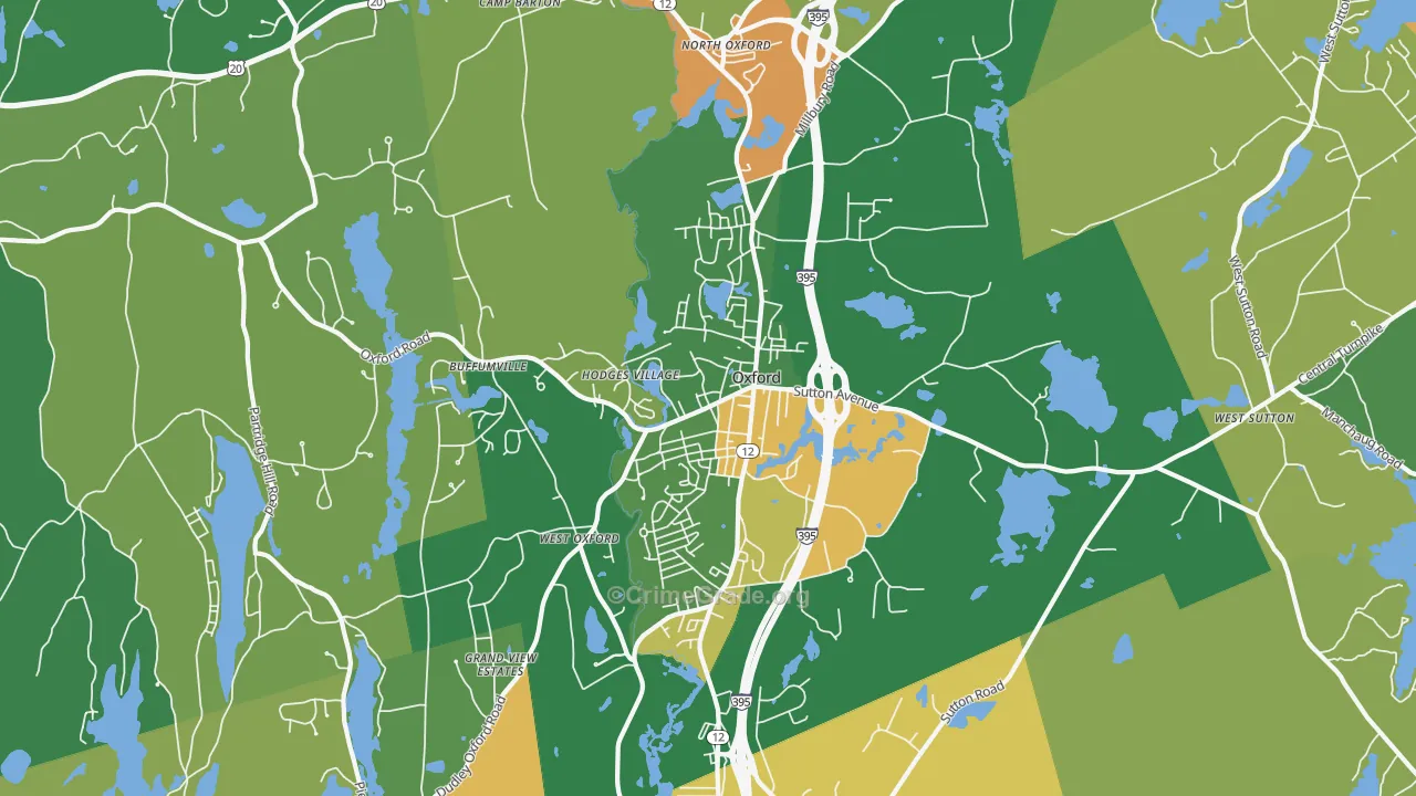 Oxford, MA Map of Theft Rates