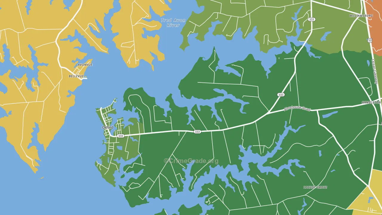 Oxford, MD Map of Theft Rates