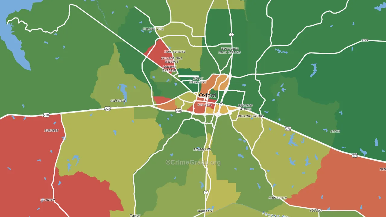 Oxford, MS Map of Theft Rates