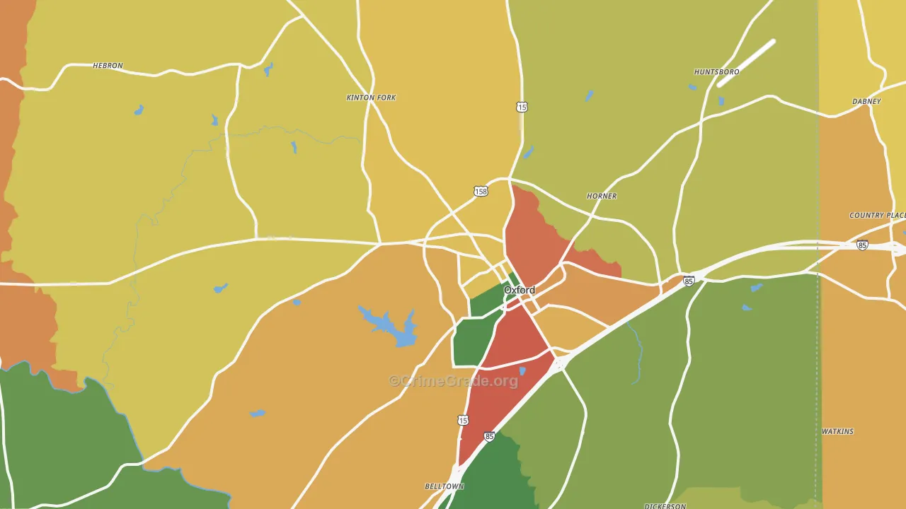 Oxford, NC Map of Theft Rates