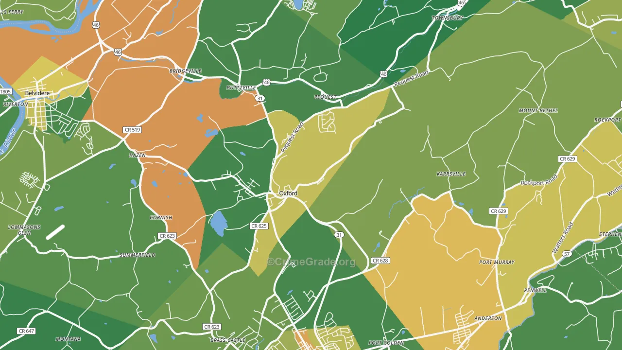 Oxford, NJ Map of Theft Rates