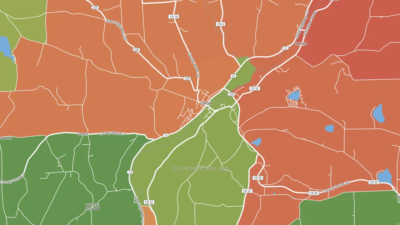 Oxford, NY Map of Theft Rates