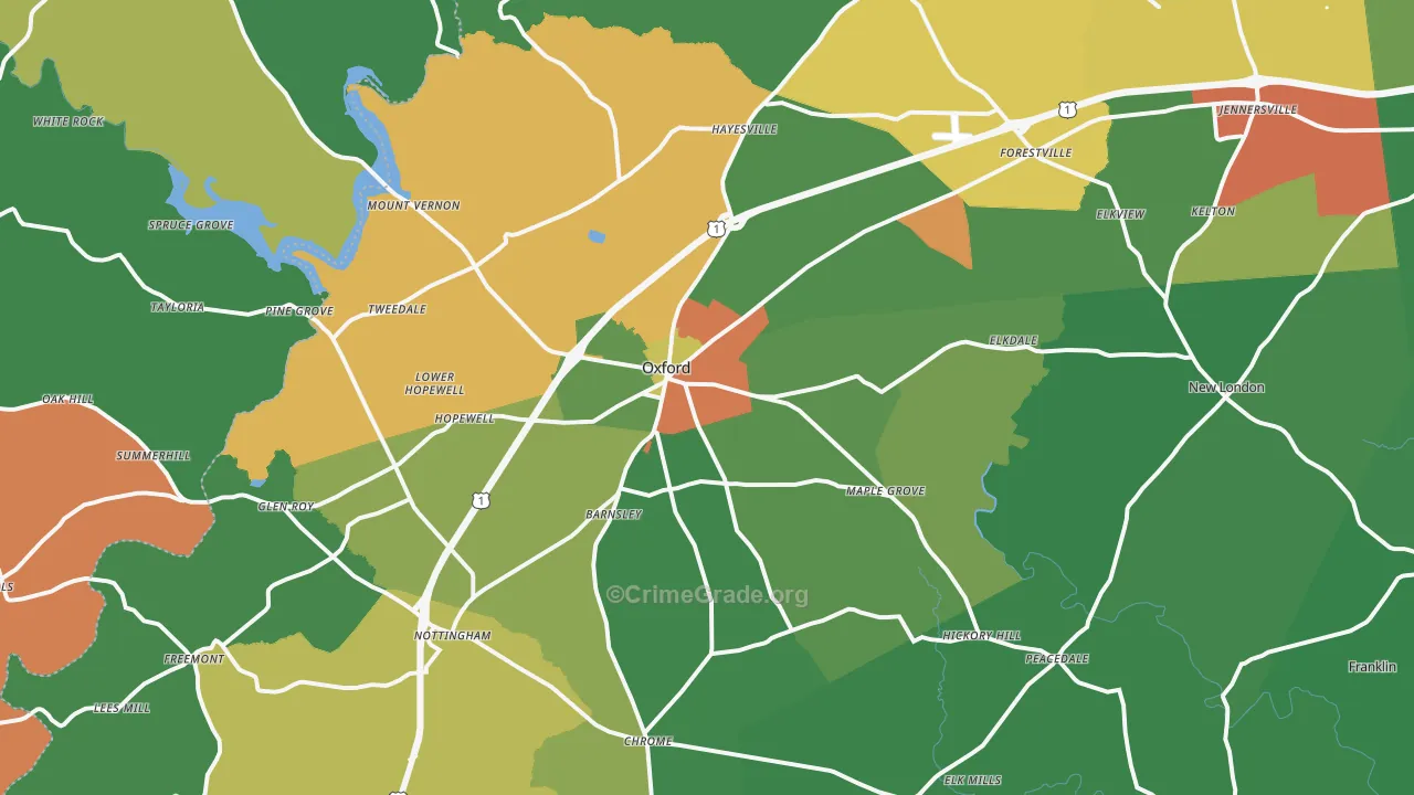 Oxford, PA Map of Theft Rates