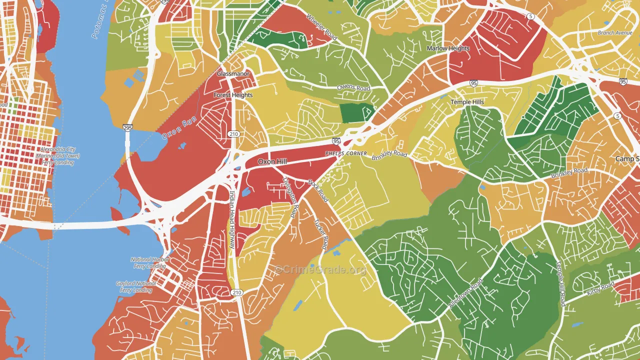 Oxon Hill-Glassmanor, Oxon Hill, MD Map of Theft Rates