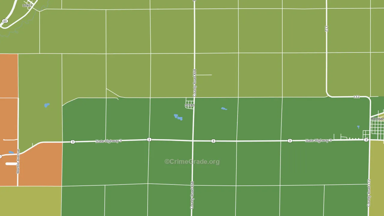 Oyens, IA Map of Theft Rates