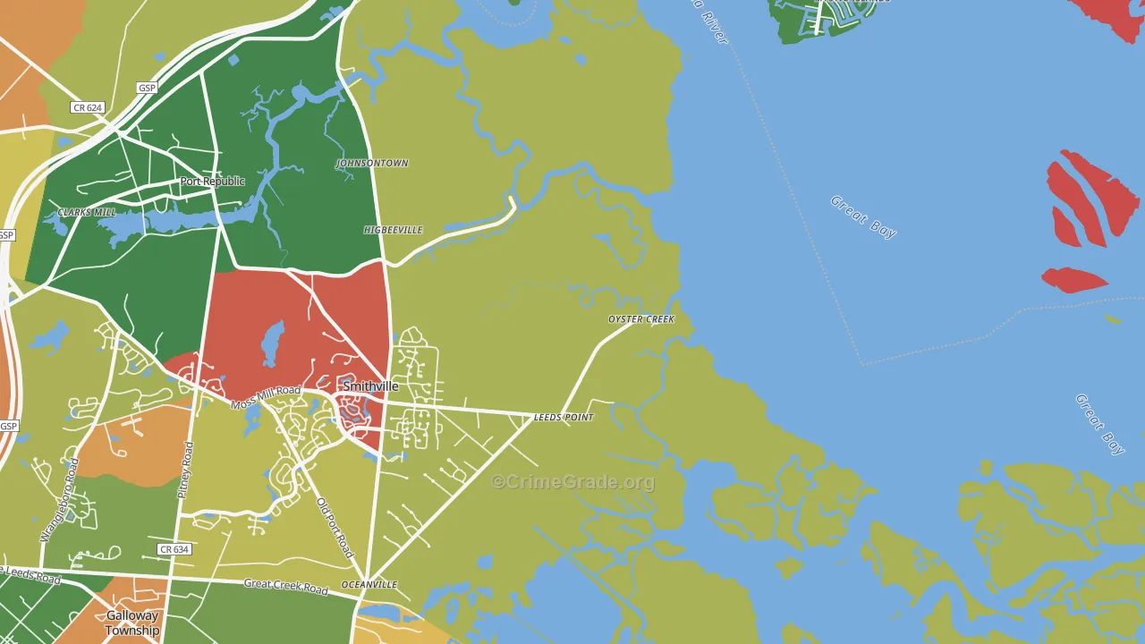 Oyster Creek, NJ Map of Theft Rates