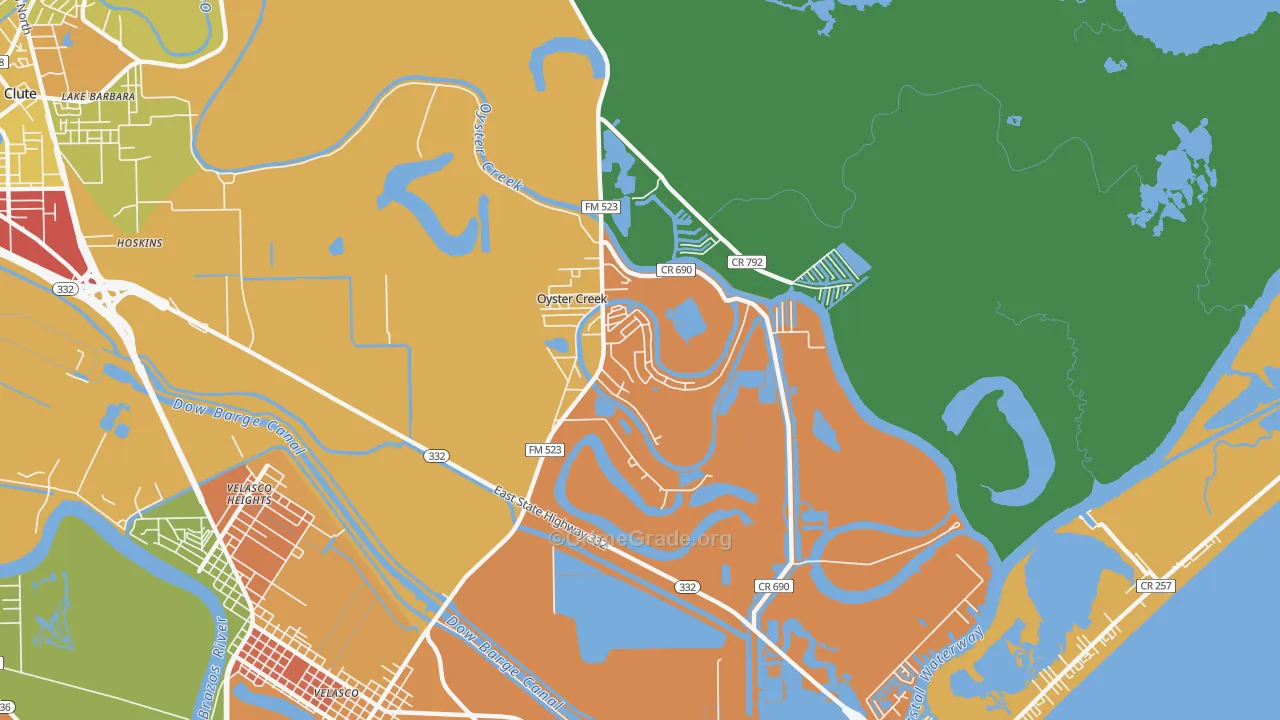 Oyster Creek, TX Map of Theft Rates