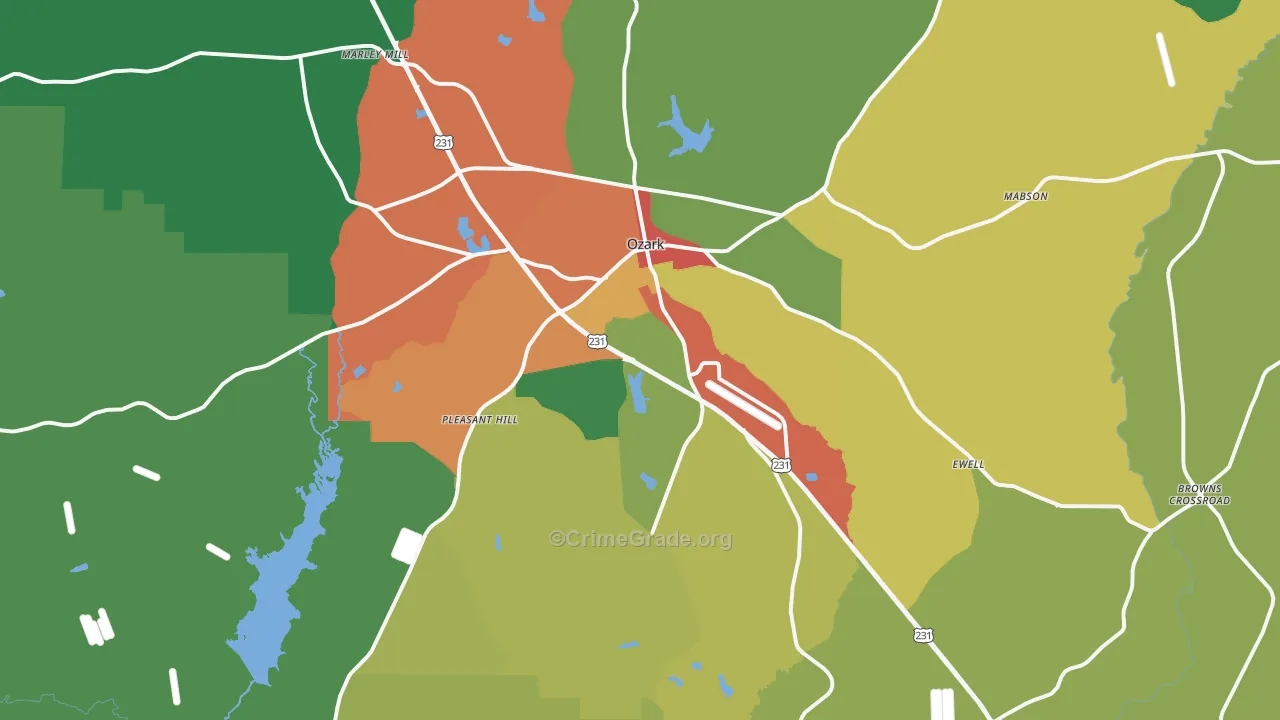 Ozark, AL Map of Theft Rates