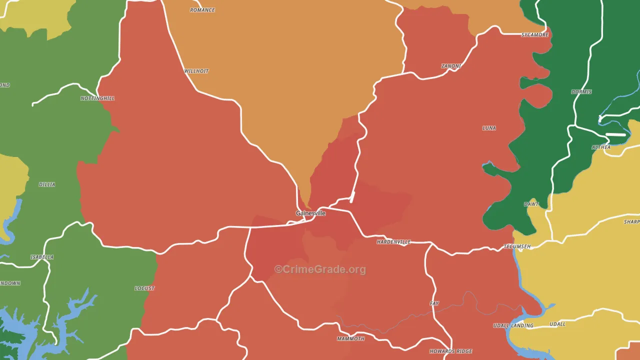 Ozark County, MO Map of Theft Rates