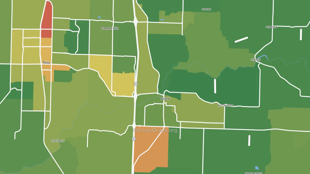 Ozark, MO Map of Theft Rates