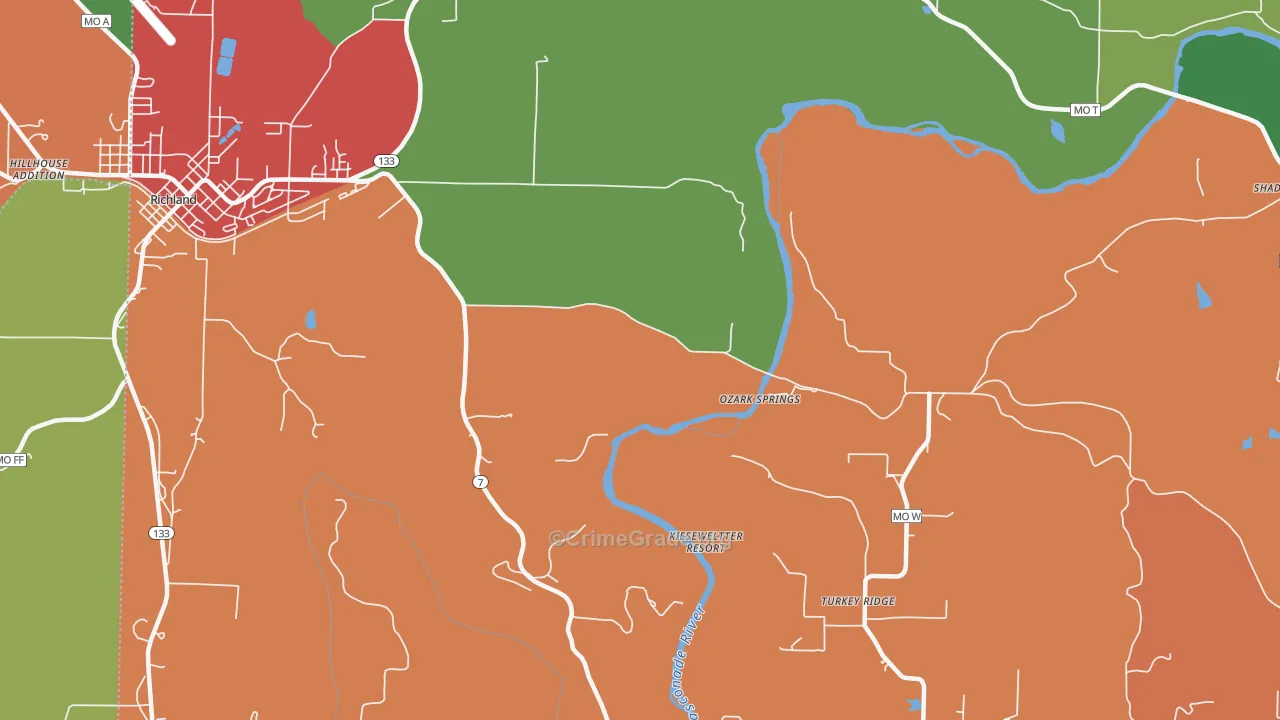 Ozark Springs, MO Map of Theft Rates