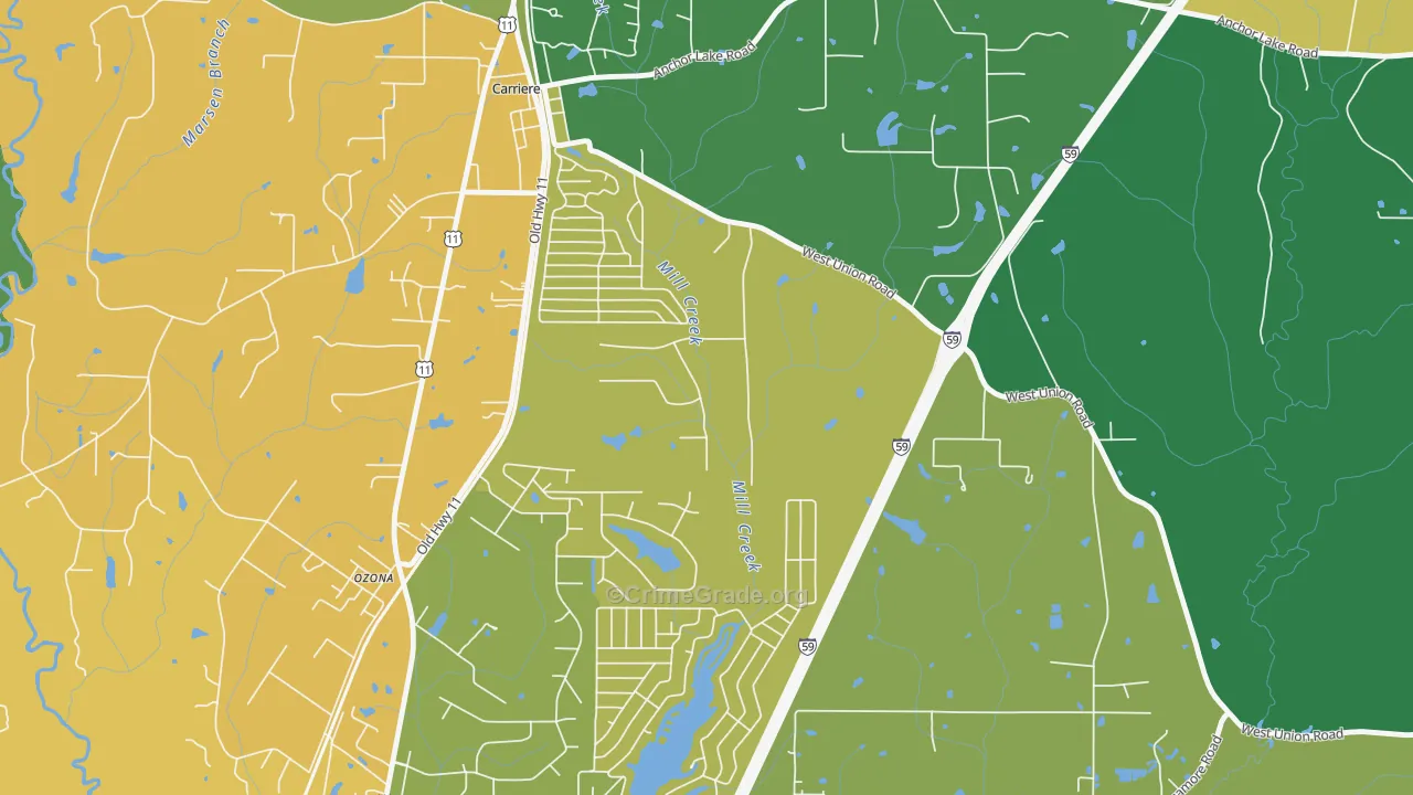 Ozona, MS Map of Theft Rates