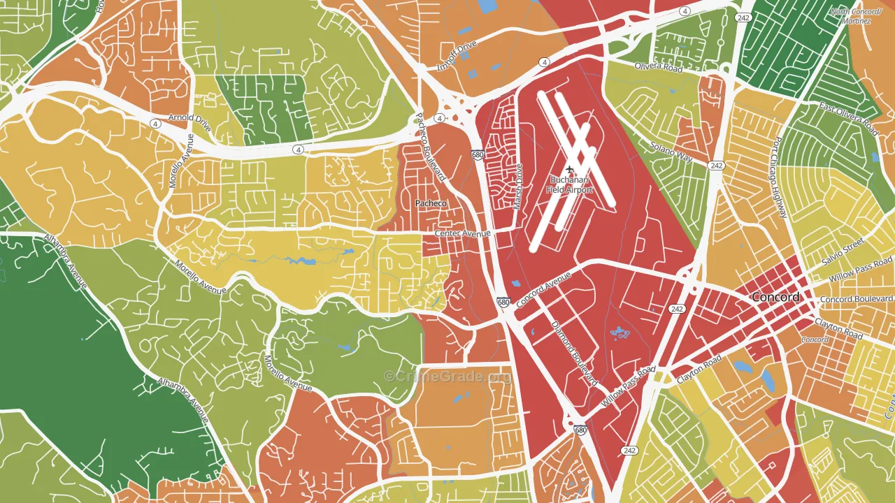 Pacheco-Martinez, Martinez, CA Map of Theft Rates