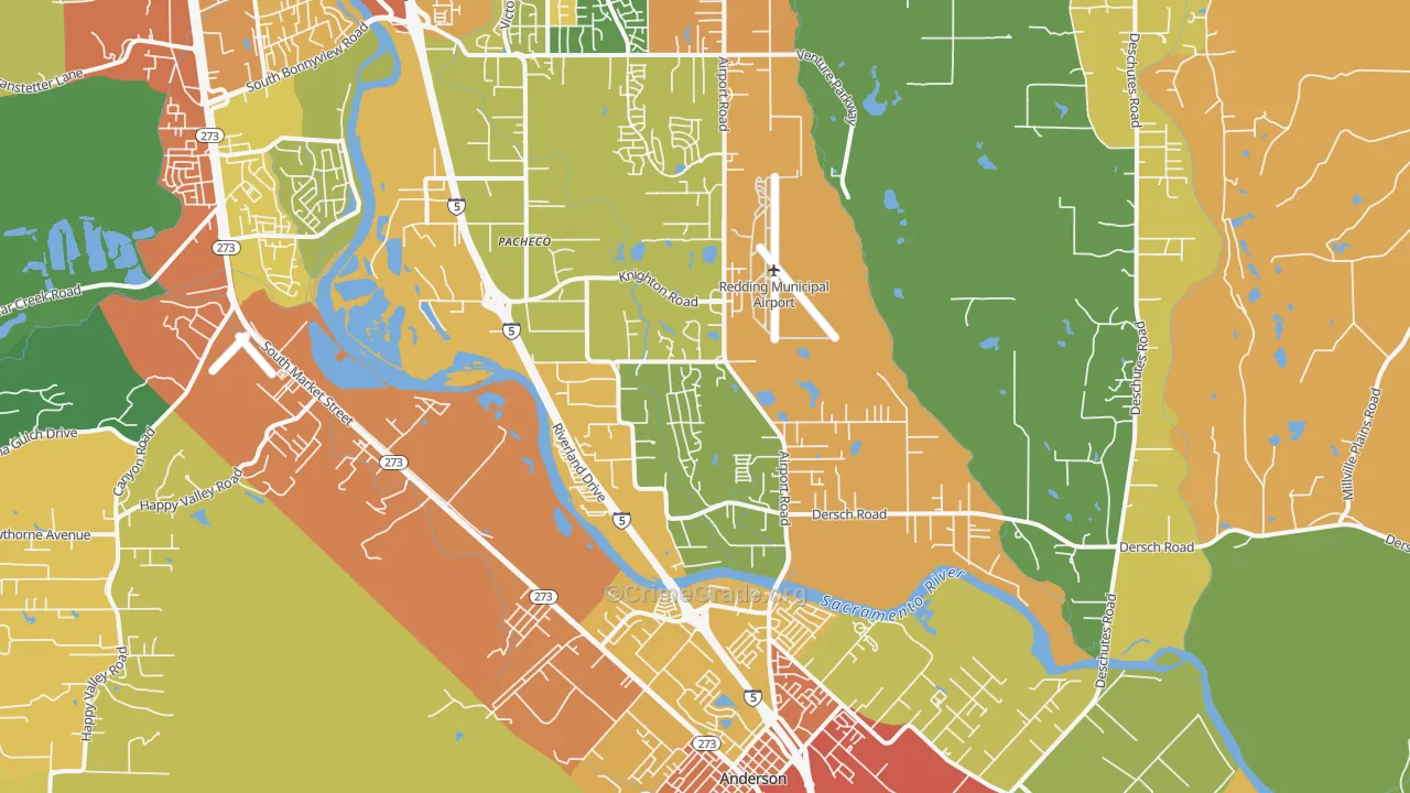Pacheco, Redding, CA Map of Theft Rates