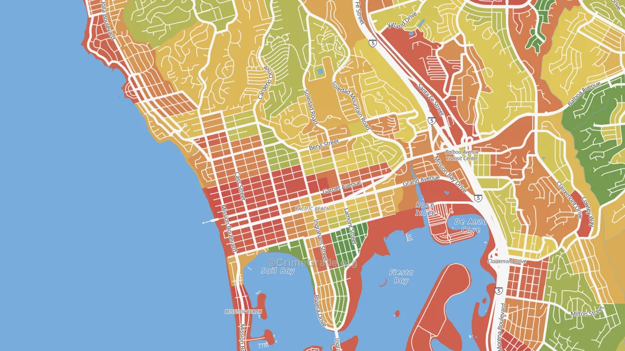 Pacific Beach, San Diego, CA Map of Theft Rates