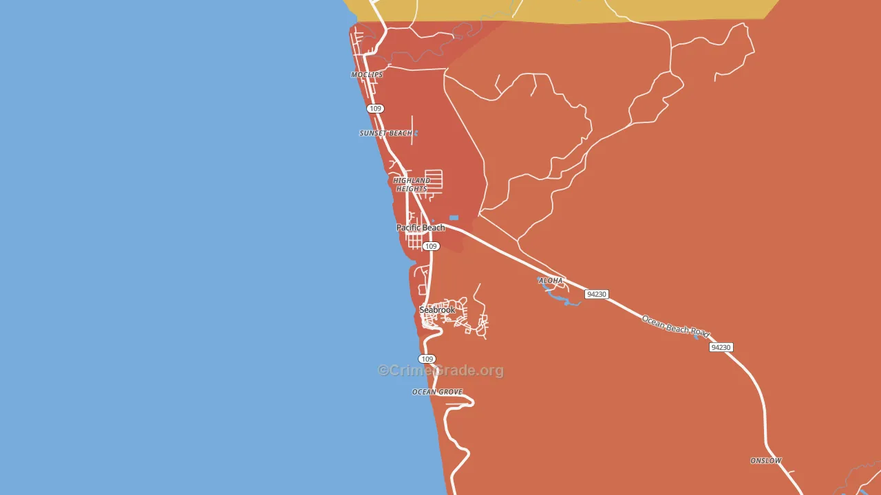 Pacific Beach, WA Map of Theft Rates