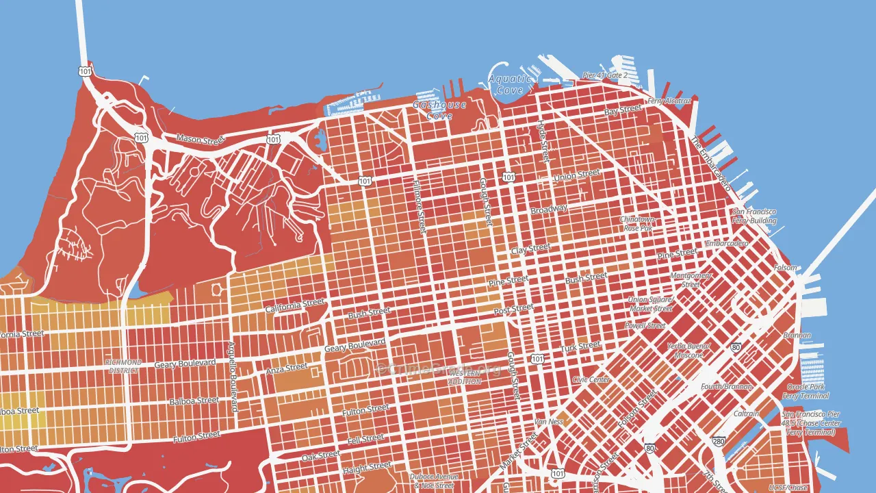 Pacific Heights, San Francisco, CA Map of Theft Rates