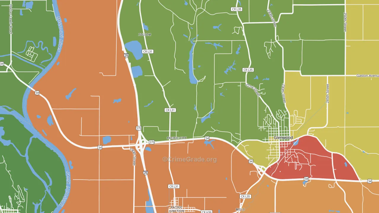 Pacific Junction, IA Map of Theft Rates