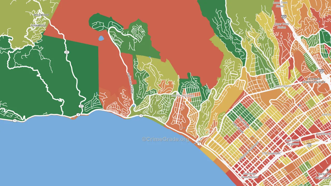 Pacific Palisades, CA Map of Theft Rates