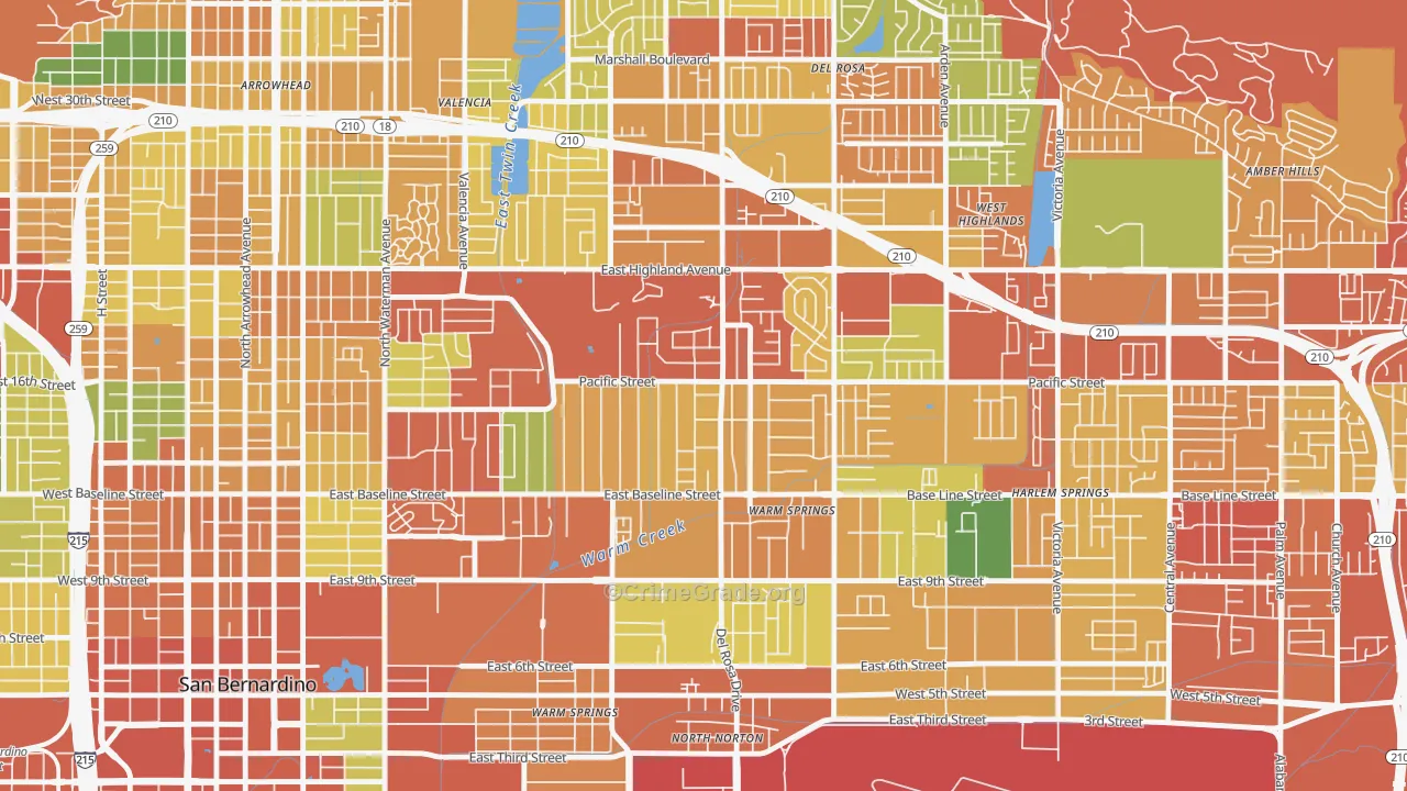 Pacific-Riverside, San Bernardino, CA Map of Theft Rates