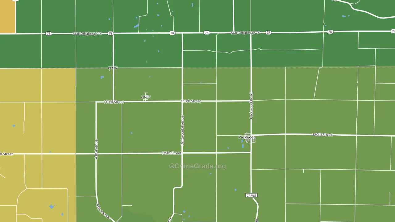 Packwood, IA Map of Theft Rates