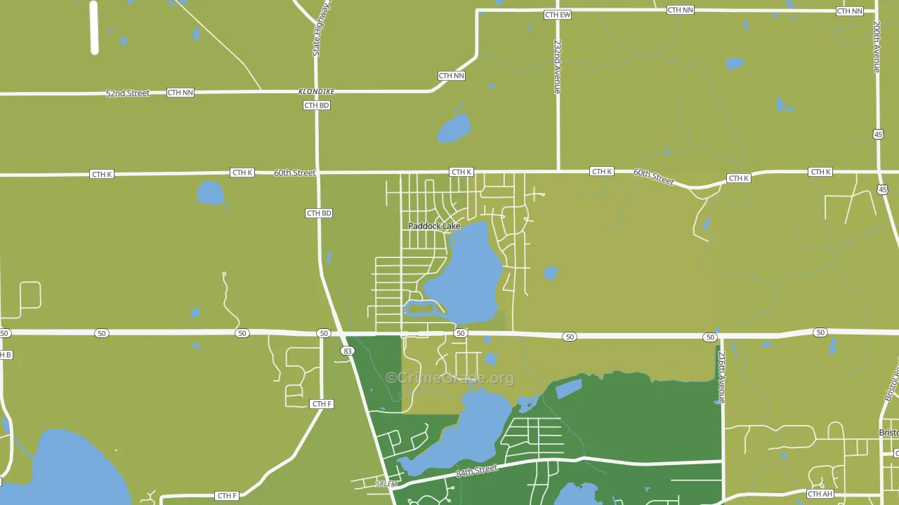 Paddock Lake, WI Map of Theft Rates