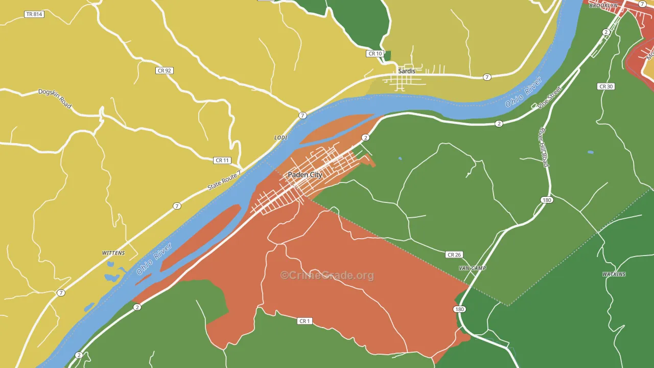 Paden City, WV Map of Theft Rates