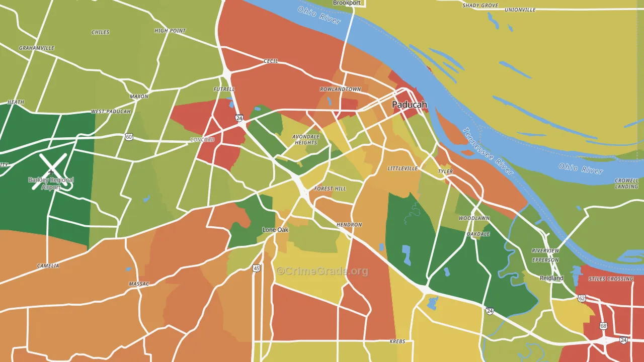 Paducah, KY Map of Theft Rates
