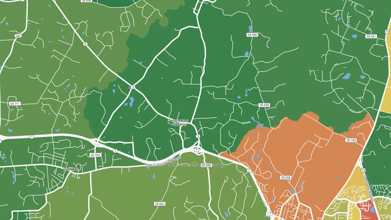 Paeonian Springs, VA Map of Theft Rates