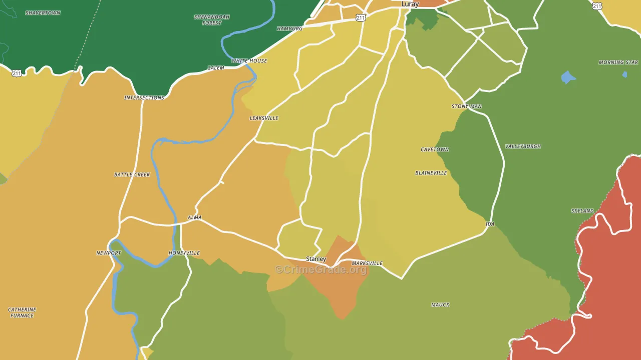Page County, VA Map of Theft Rates