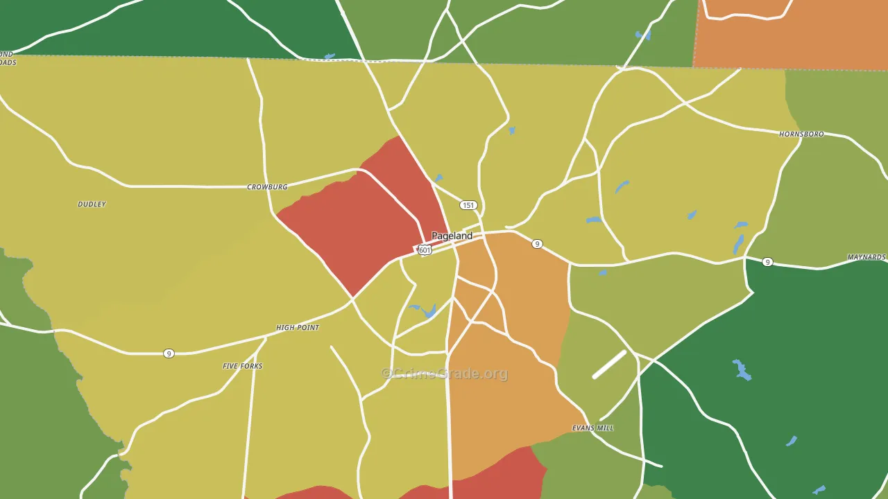 Pageland, SC Map of Theft Rates