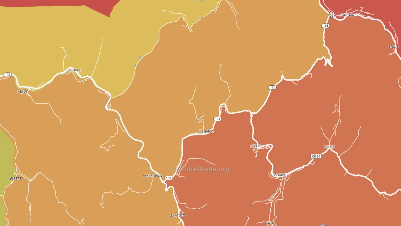 Pageton, WV Map of Theft Rates