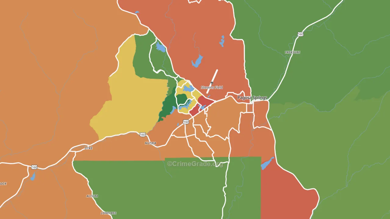Pagosa Springs, CO Map of Theft Rates