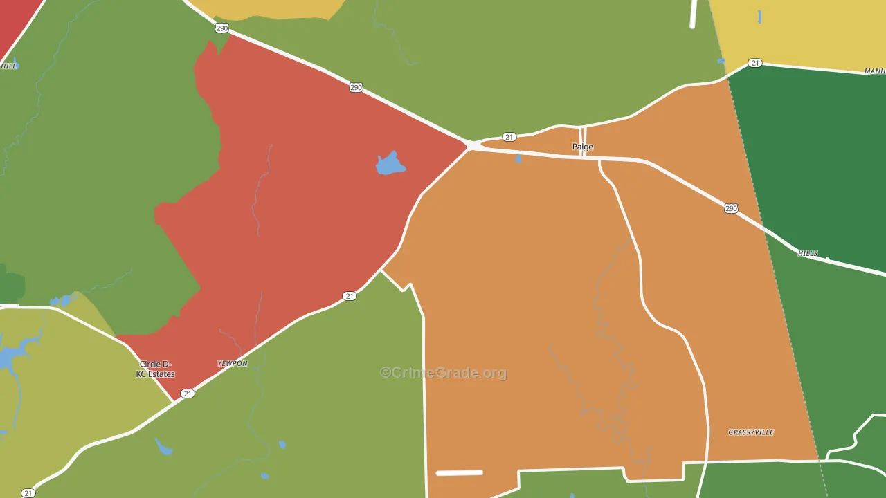 Paige, TX Map of Theft Rates