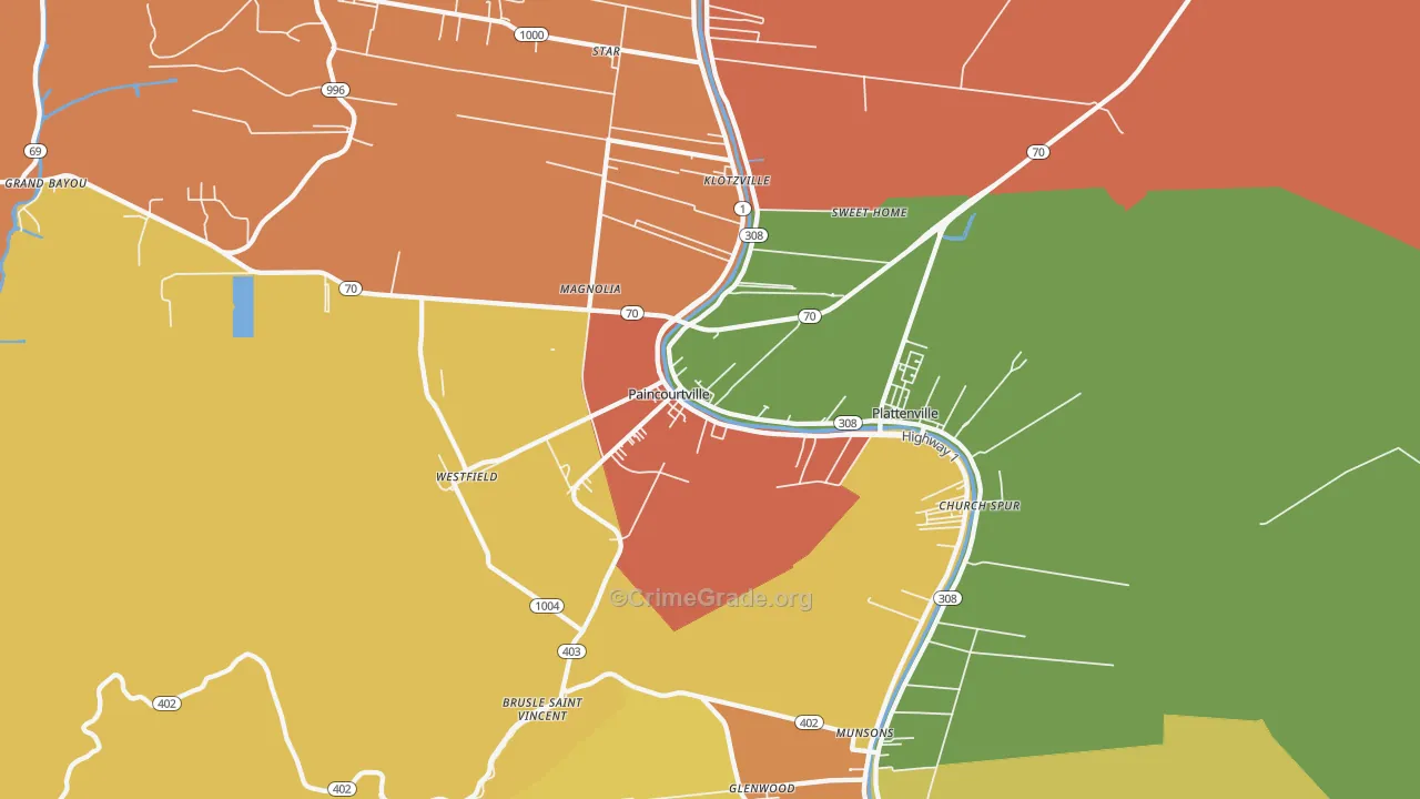 Paincourtville, LA Map of Theft Rates