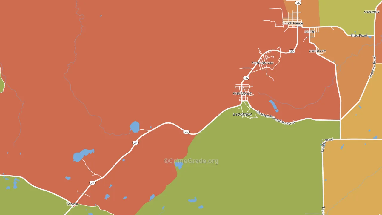 Painesdale, MI Map of Theft Rates